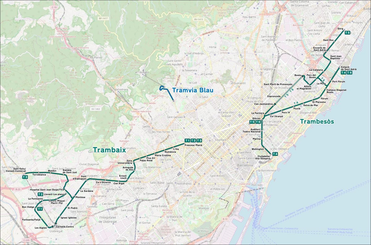 巴塞罗那电车的地图