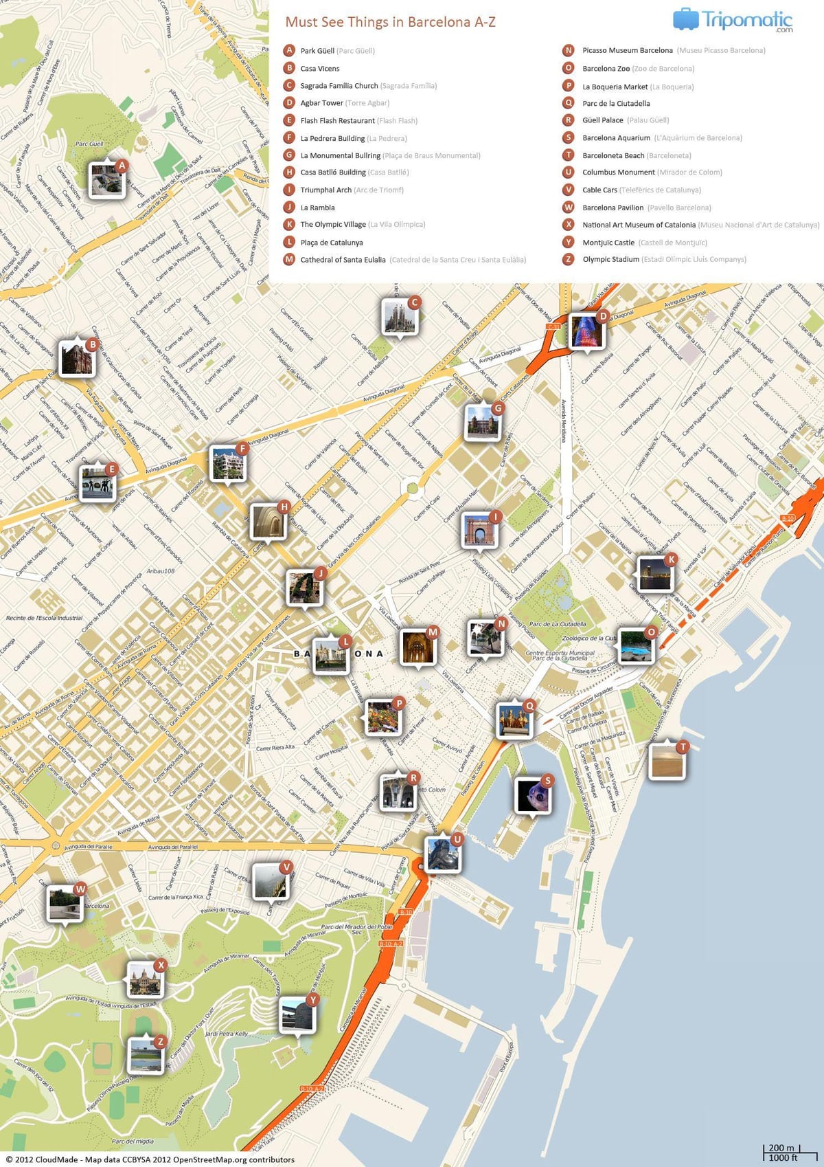 巴塞罗那的兴趣点地图