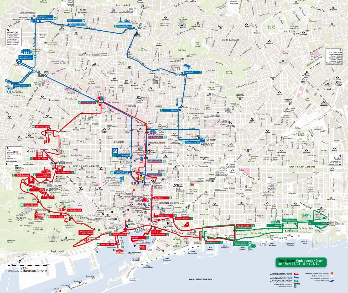 巴塞罗那巴士旅游红线地图