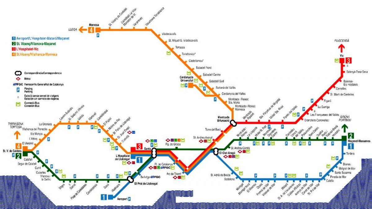 巴塞罗那火车从机场的地图