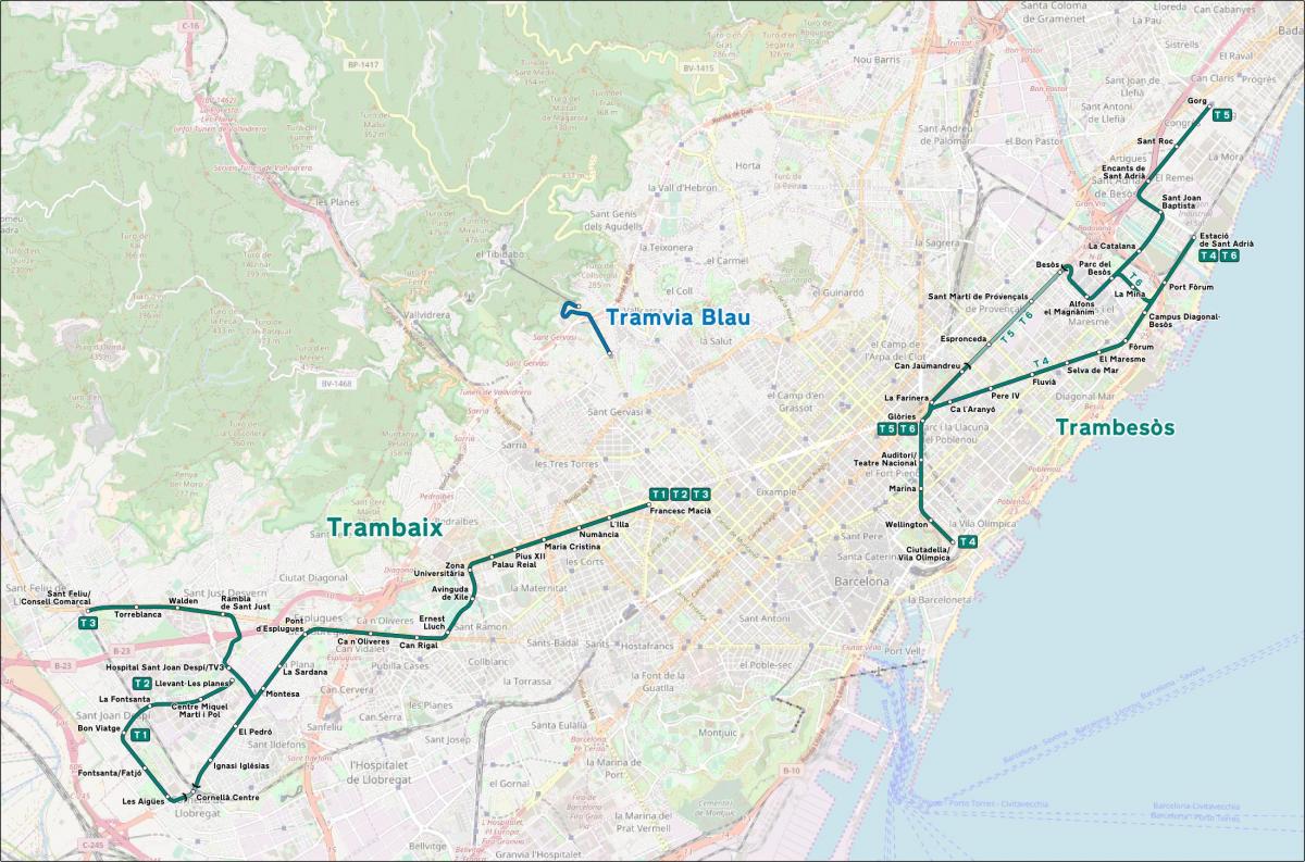 巴塞罗那电车的地图