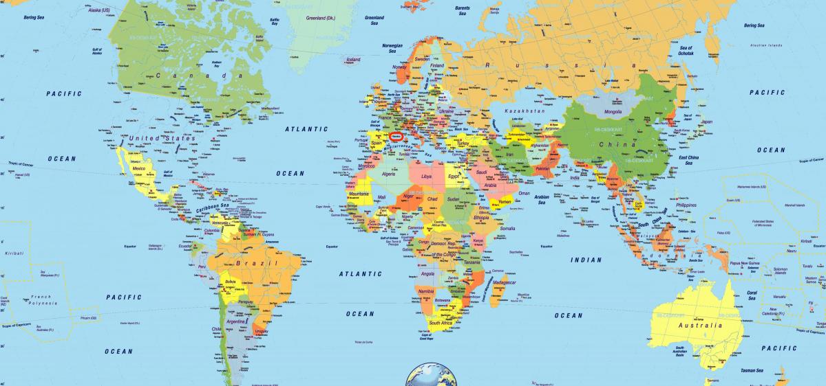 西班牙巴塞罗那的世界地图上