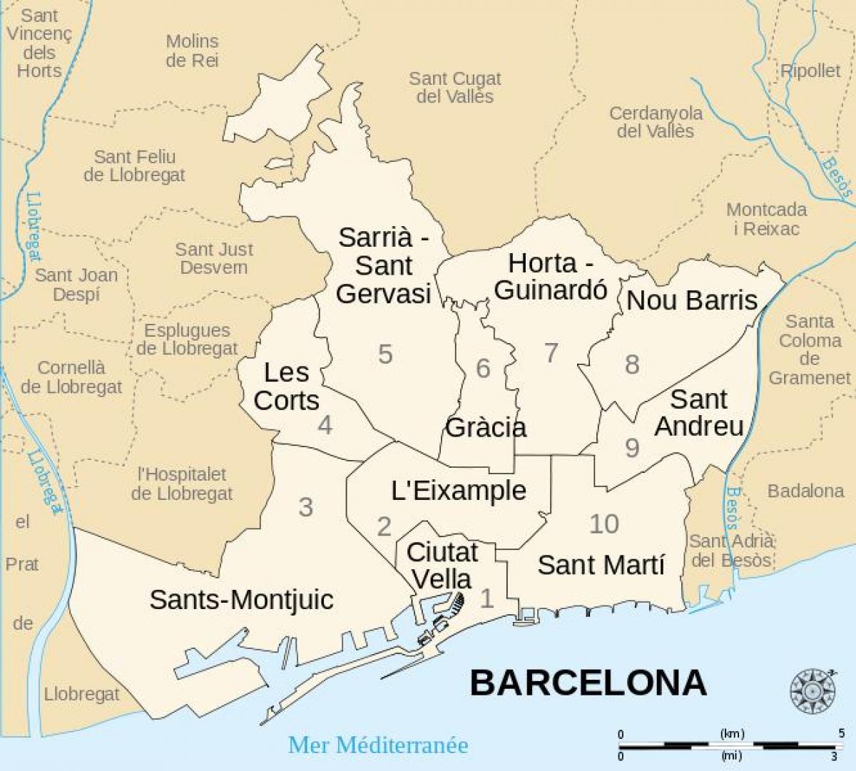 地图区域的巴塞罗那