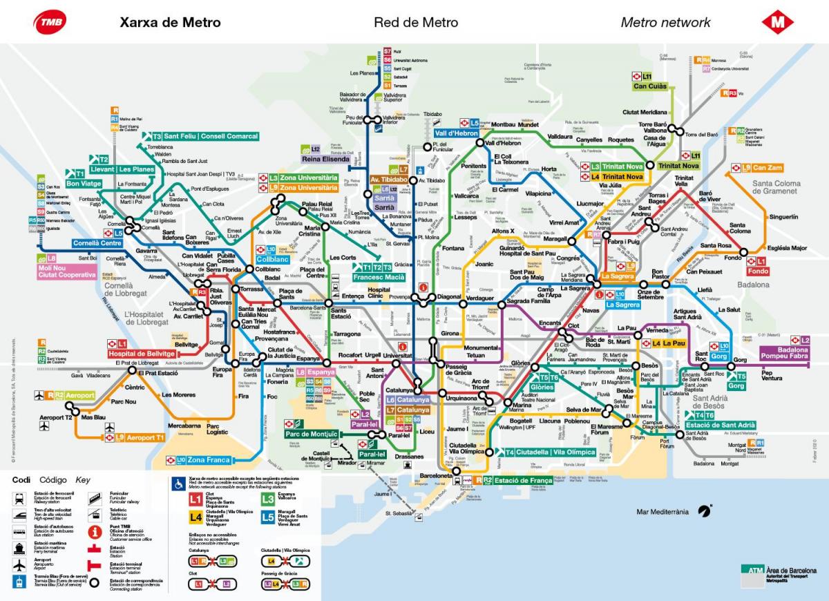 巴塞罗那的地铁线的地图