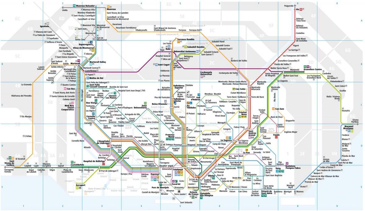 巴塞罗那郊区的铁路线图