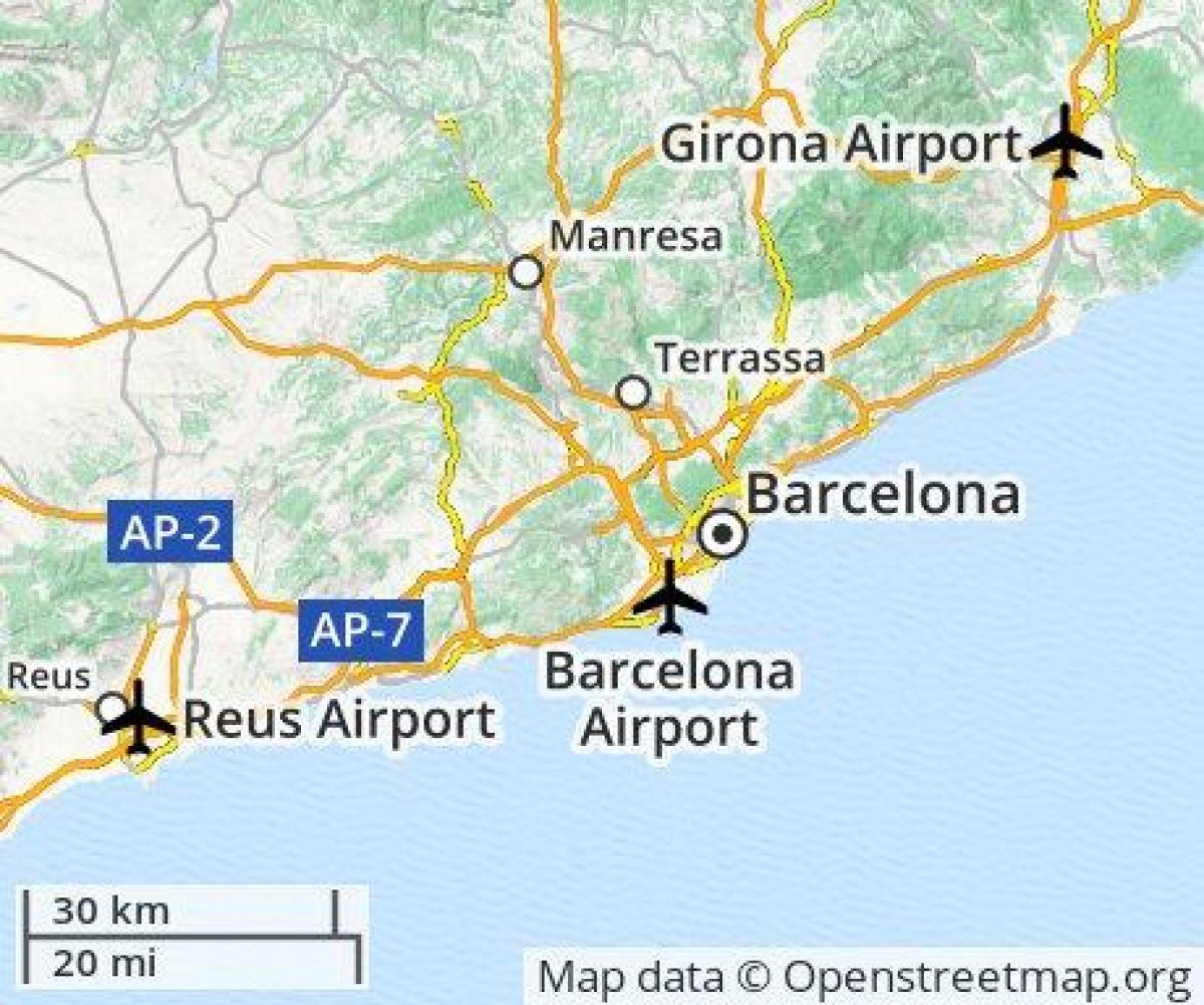 巴塞罗那机场位置的地图