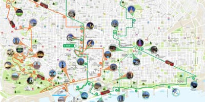 地图上的巴塞罗那的纪念碑
