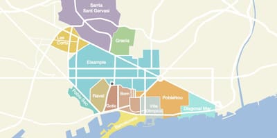 地图西班牙巴塞罗那的街区