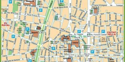 地图上的巴塞罗那市中心的街道