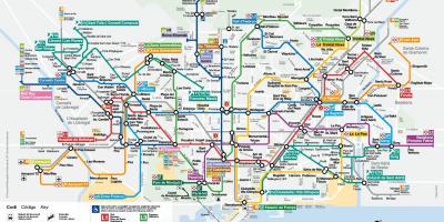 巴塞罗那的地铁线的地图