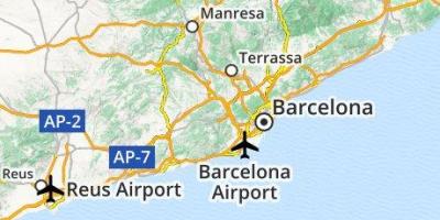 巴塞罗那机场位置的地图